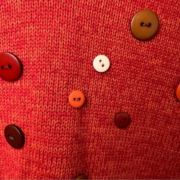 Tulchan Cotton V Neck Sweater Orange Sz M Buttons Teacher Artsy Student Retro - Picture 6 of 11